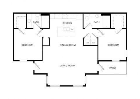 Floor plan for 2 beds, 2 baths, 1110 sqft